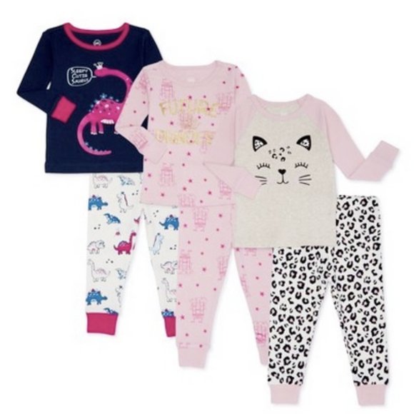 NWt 2T leopard princess dinosaurs cat pajamas 6 pc
